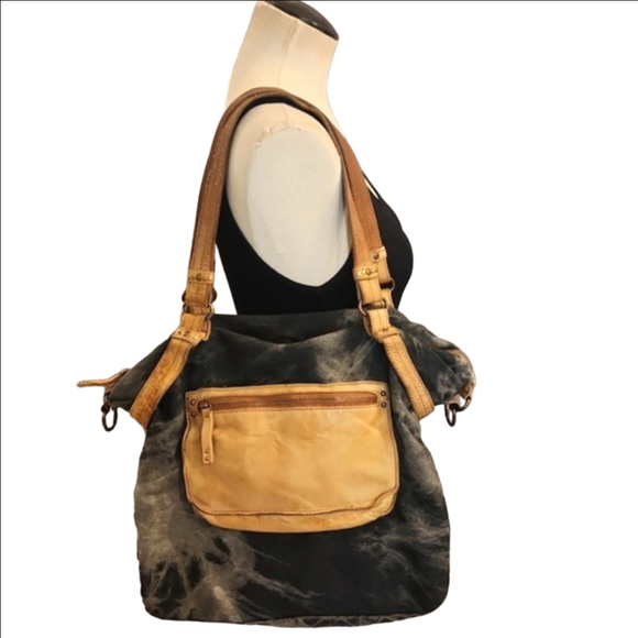 Womens Schuler & Sons Anthropologie gray tie dye & leather shoulder bag. - Picture 5 of 14
